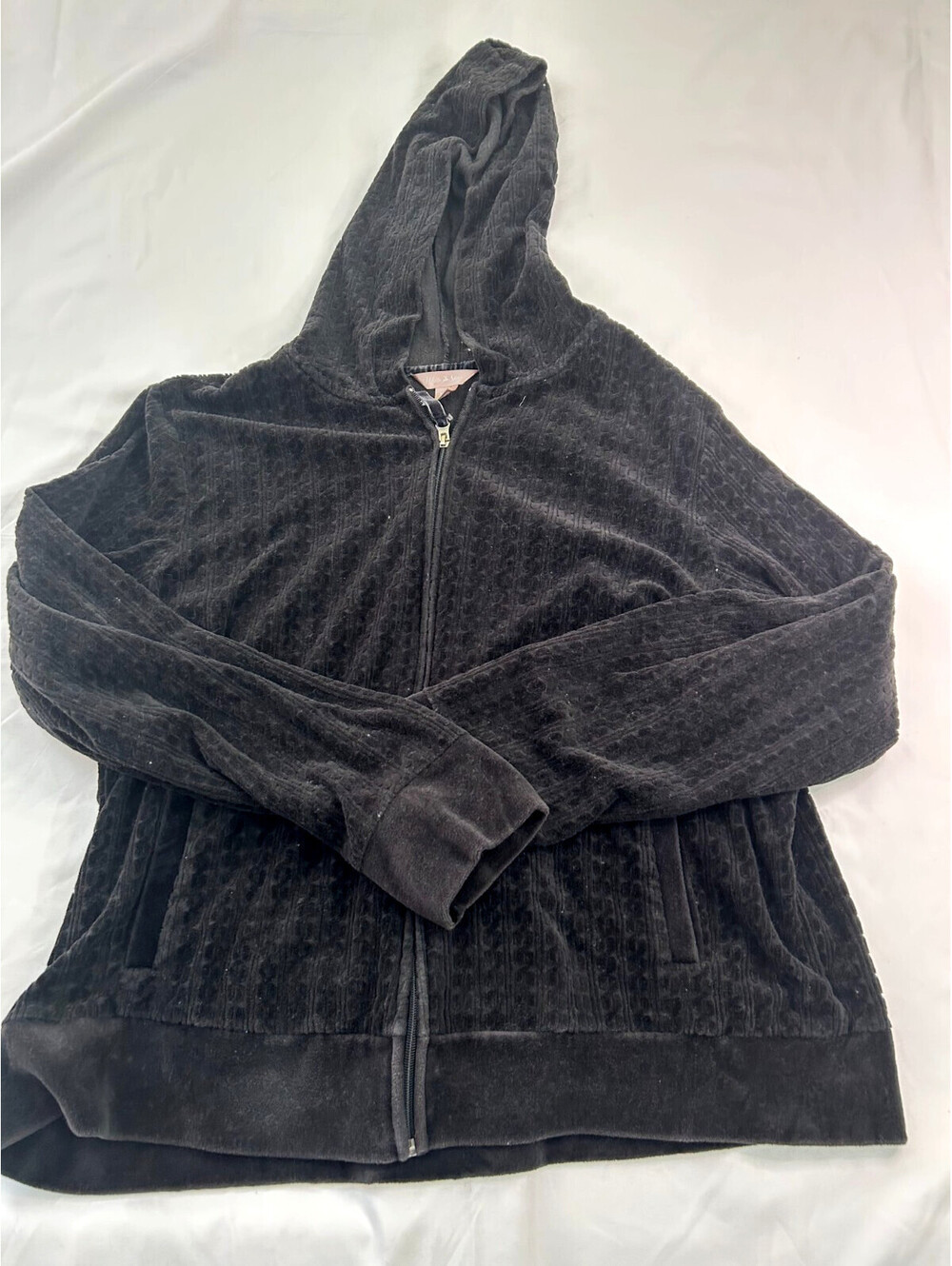 Y2K Black Zip Up Hoodie Jacket Vintage Lounge Soft Textured Women's XL